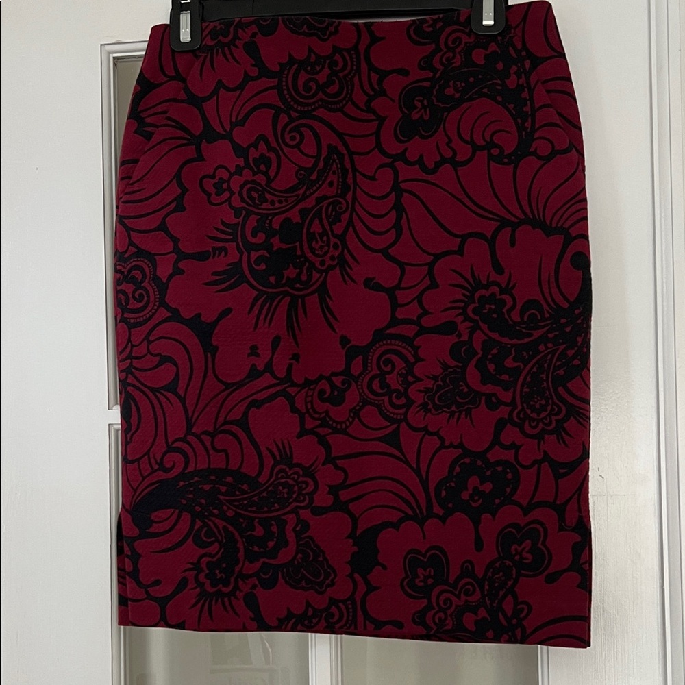 LOFT Floral Pencil Skirt - Deep Red and Black
